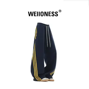 WEIIONESS Striped Trendy Men's Sweatpants with Elastic Waistband - Fashionable and Cool Versatile Pants Suitable for Sports, Outings, and Travel - Loose and Comfortable, Perfect for Couples to Relax and Enjoy Leisure Activities