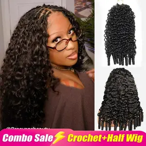 【Combo】ISEE HAIR Burmese Curly Half Wig with Crochet Hair Bundles – InvisiFit Strap Wear & Go Glueless Human Hair Wig for Beginners#greenish#TikTokShopSpringGlowUp