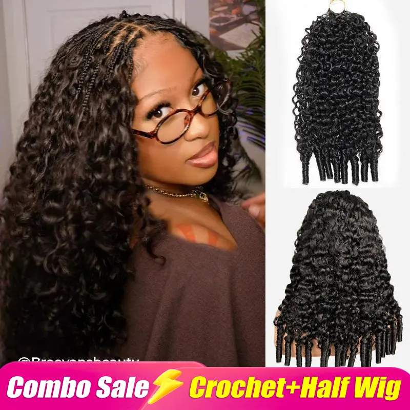 【Combo】ISEE HAIR Burmese Curly Half Wig with Crochet Hair Bundles – InvisiFit Strap Wear & Go Glueless Human Hair Wig for Beginners Vacation Hair #SummerWins #DealsForYouDays