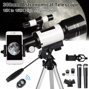 Telescope 300MM Astronomical 150X with Phone Adapter Barlow Lens for Kids White - Suitable for Kids, Compact Design