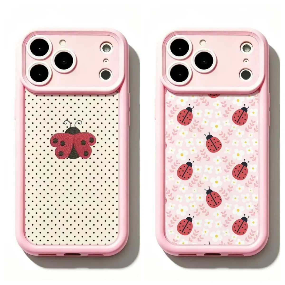 2 Styles Retro Ladybug Polka Dot Floral Phone Case for iPhone 11 12 Mini 13 Mini 14 15 16 17 Air Pro Pro Max Samsung S21 S22 S23 S24 S25 S26 Shockproof Protective TPU Girly Cottagecore Birthday Gift for Her