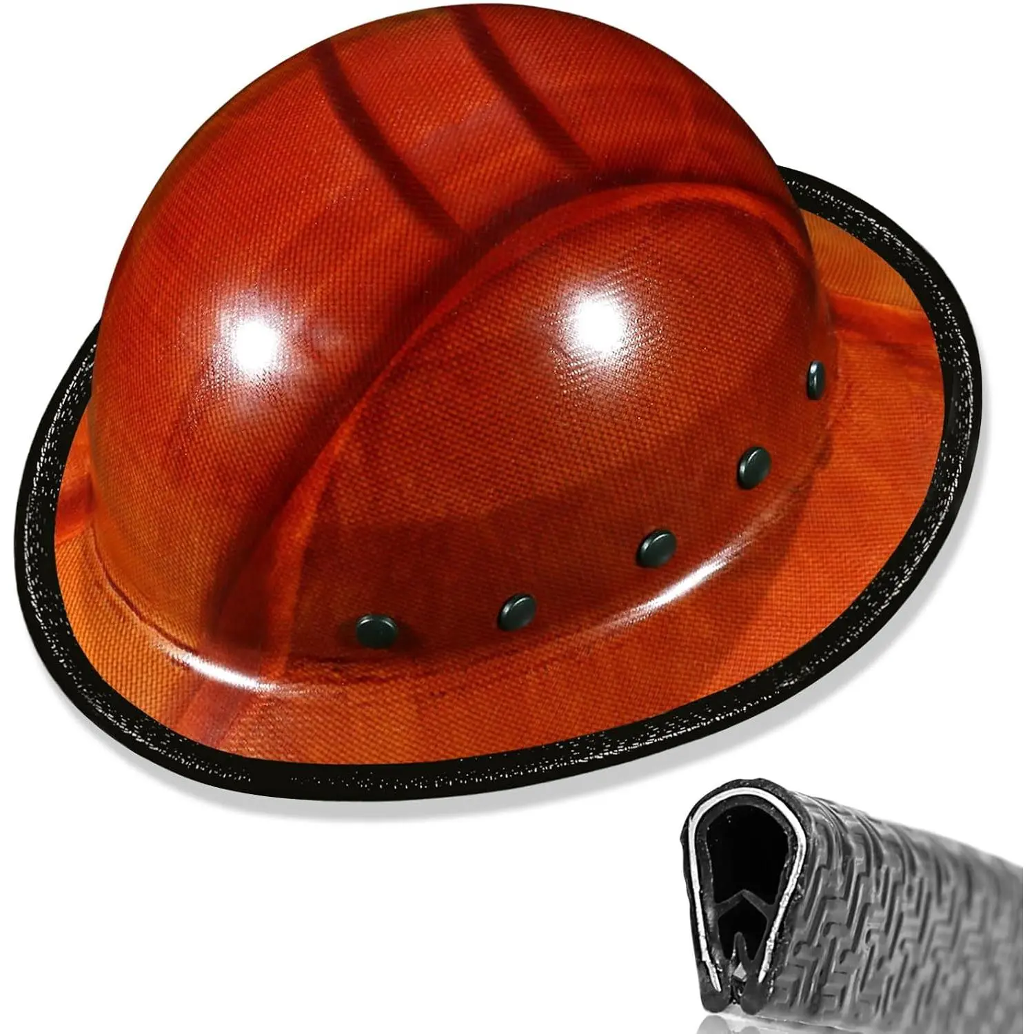 Hard Hat Brim Guard - Industrial Durable Clip-On Accessory with Steel Core, Impact-Resistant Edge Protector, 36.6in Anti-Skid Strip, Easy Installation for Carbon Fiber/Fiberglass Construction Helmets (Black)