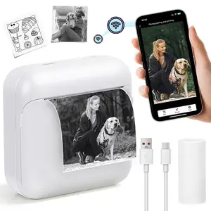 Wireless Mini Printer, Portable Inkless Thermal Printer, USB Rechargeable, Compact Pocket Printer for Laptops, Diaries, Travel, Notes, Home Office