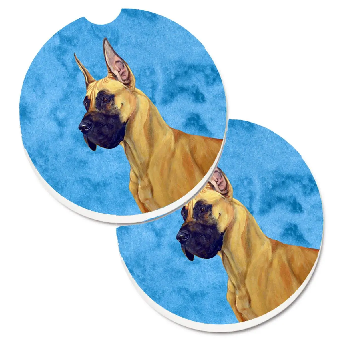 Blue Great Dane Cup Holder Car Coaster Set (2 Pack) - Sandstone, Colorful Absorbent Sandstone Automotive Interior Decoration Accessory, 2.5x2.5x0.25 in, Cut-Out Slot for Easy Removal, Prevents Water Mess
