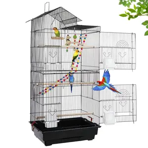 Pet Republic Metal Bird Cage Parrot Cockatiel House Birdcage Double Windows 39" Black