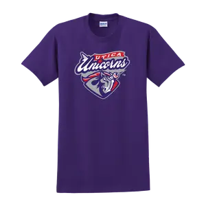 Utica Unicorns Baseball Primary Logo Tee - Purple Cotton Crew Neck Short Sleeve T-Shirt