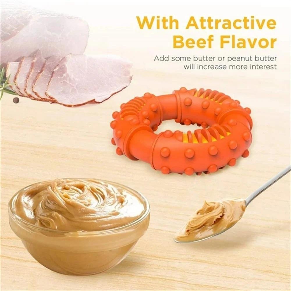 Dog Chew Toys for Aggressive Chewers, Dental Ring Toy for Teeth Cleaning, Interactive Teething Chew Toy with Treat Slots for Puppies, Small Medium Dogs