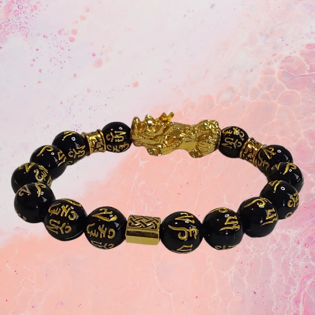 Feng Shui Black Dragon Bracelet - Natural Crystal with Gold Coating for Good Luck & Protection - Versatile Accessory for All Ages