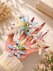 3pcs Beach Style Starfish Flower Hair Clips, Cute Claw Crab Hairpins for Updos, Vacation Summer Hair Accessories, Fun & Trendy Design