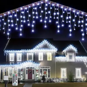 Christmas Lights Outdoor, 432 LED 33FT Icicle Lights with 81 Drops, Remote Control, 3 Timer Settings, 8 Modes, , Connectable Fairy Lights for Wedding, Holiday Eaves Decor, Cool White