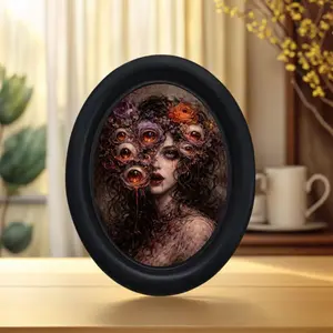 Vintage Gothic Dark Floral Flower Design Eye Photo Frame, Oval Decorative Art Decor for Halloween Christmas Thanksgiving, Unique Wall Decoration for Home Office