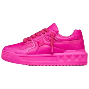 Valentino One-Stud Leather Lace-Up Low-Top Fashion Sneakers for Men in Pink Verifiable, with credentials and supporting global authentication