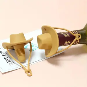 Silicone Cowboy Hat Design Bottle Sealer, 1 Count Reusable Leakproof Cap for Wine Bottle, Red Liquor & Spirits, Perfect for Party, Wedding, Graduation