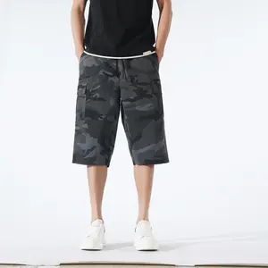 Men's Camo Cargo Straight Leg Shorts, Elastic Waist Multi-Pocket Casual Shorts, Loose Streetwear Utility Shorts for Outdoor & Daily Wear  527