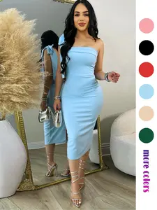 Women's Fashion One Shoulder Bow Sleeveless Halter Dress, Slim Fit Summer Dress, Elegant Party Dress, Sexy Casual Wear