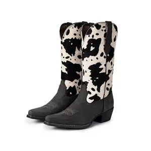 Montana West Women's Western Cow Print Full Grain Leather Snip Toe Boots