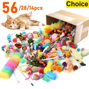 Cat Toy Variety Pack - 14/28/56PCS Interactive Plush & Ball Toys for Indoor Cats, Pet Play Set