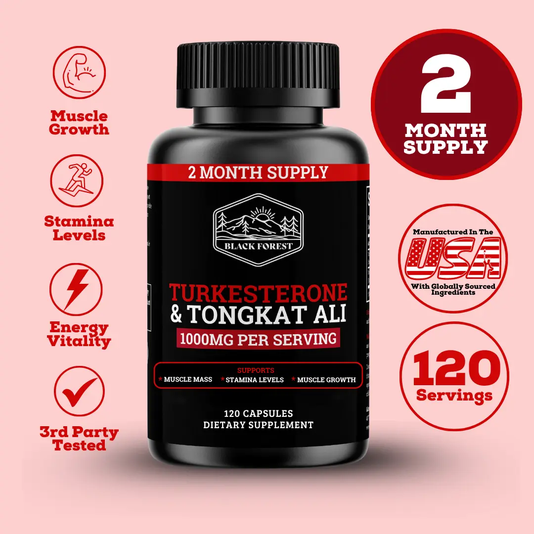 Black Forest 1000mg Turkesterone, Tongkat Ali Per Serving, 120 Capsules (2-Month Supply), Unflavored Herbal Muscle Growth Booster for Athletic Adults Black Forest 1000mg Turkesterone, Tongkat Ali Per Serving, 120 Capsules (2-Month Supply), Unflavored Herbal Muscle Growth Booster for Athletic Adults