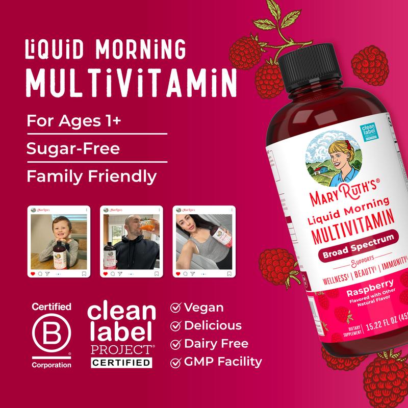 MaryRuth's Liquid Morning Multivitamin - B Complex Vitamins - Vitamins A, C, D, E -  Zinc - Beauty - Vegan - Sugar Free - 15.22 Fl Oz