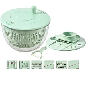 Salad Spinner Chopper Large with 5 Blades Slicer, Vegetables Fruits Wash Bowl, Lettuce Spinner and Dryer, Egg Yolk Strainer Slicer Shredder for Kitchen Colander, 4.25Qt, Green