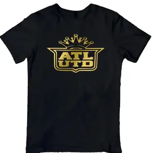 ATL UTD Tee - Printed Flower Print Short Sleeve Fitted Crew Neck Casual Unisex Summer T-Shirt in Black/Gold & White/Flower Print