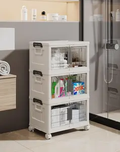 OlarHike 23QT Stackable Storage Bins with Lids - Folding Storage Box with Doors and Wheels, Collapsible Plastic Storage Bins for Closets and Organization, 3 Pack Cubes Brand: OlarHike