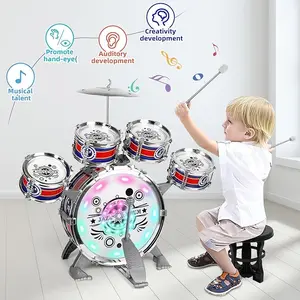 Toddler Drum Set with Stool, Baby Percussion Instrument, Light Drum, Montessori Music Toy, Music Learning Gift for 1-5 Years Old Boys and Girls Outdoorfun