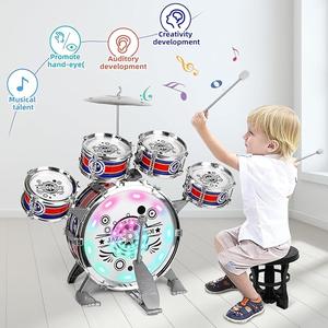 Toddler Drum Set with Stool, Baby Percussion Instrument, Light Drum, Montessori Music Toy, Music Learning Gift for 1-5 Years Old Boys and Girls Outdoorfun