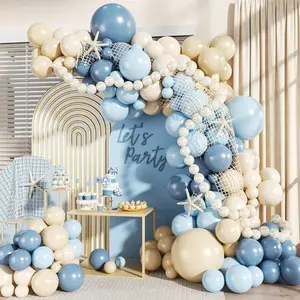 140Pcs Blue Beach Balloon Arch Kit Light Blue White Sand Ocean Theme Party Decorations Set