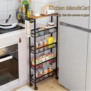 Slim Rolling Cart 5 Tier Narrow Storage Cart on Wheels with MDF Board Top and Metal Handle for Small Space Kitchen Living Room Home Office Pantry Bathroom Laundry (16.38 x 5.12 x 39.17 inch)