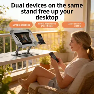 360-degree rotatable carbon steel laptop stand with phone holder, foldable, adjustable, height-adjustable cooling rack Smartphone Cellphone Mount