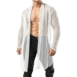 Men's Mesh Fishnet Cardigan Fitted Muscle Top
