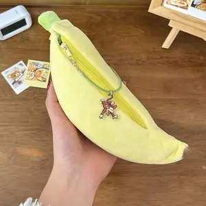 Banana-Shaped Camera Storage Fabric Bag, Double-Zipper Portable Crossbody Shoulder Bag with Monkey Pendant, Large-Capacity Outdoor Sports & Outdoor Accessories Carry Pouch