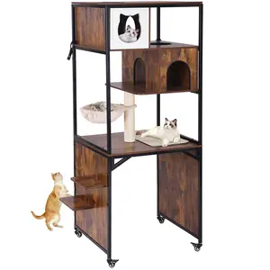 Aivituvin Wooden Cat Litter Box Enclosure| Metal Frame Cat House, Cat Condo