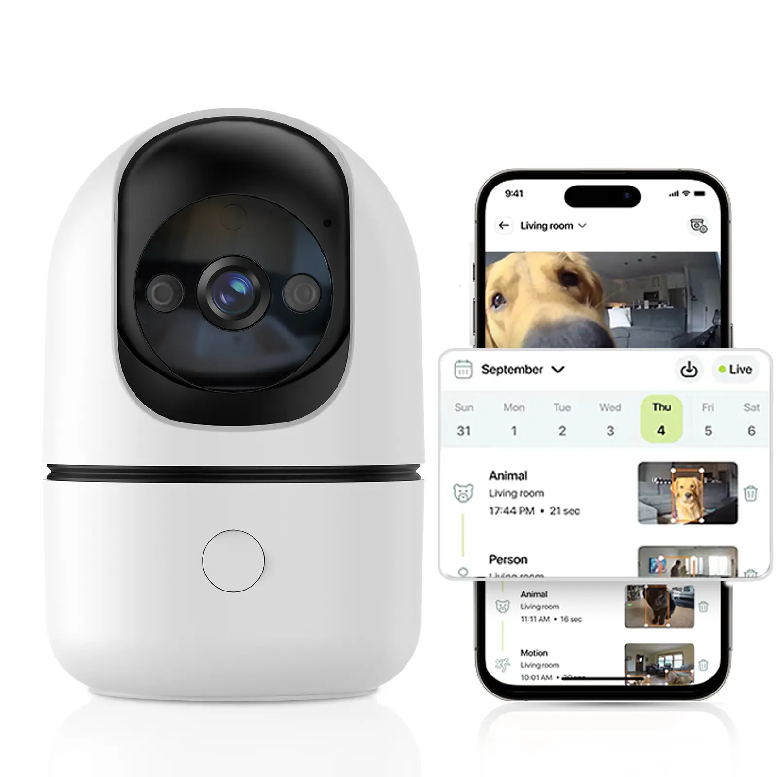 Minimalist AI WiFi Indoor Smart Home Security Camera, 3MP HD, 360° Panoramic Tracking, Full-Color Night Vision Surveillance, Intelligent Emergency Alarm, 2.4G/5G Dual-Band Encryption