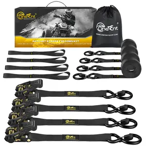 Onesnt 4Pcs Ratchet Tie Down Straps Kit for 2400lb Break Strength | 1” x 16FT Tie Down Straps with Soft Loop Tie-Downs & Safety S Hook - Cargo Strap Tie Down for Trucks, Motorcycle, Moving, Appliances, Black