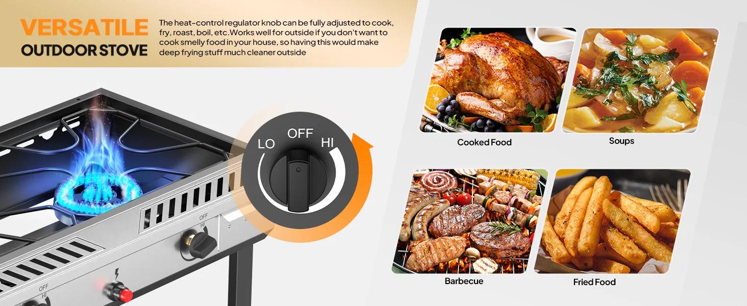 [FLASH SALE] ROVSUN 2-Burner 150000 BTU Camping Propane Stove with Wheels