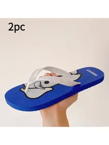 1 pair of personalized trendy cartoon pattern flip-flops for outdoor wear, suitable for students, non-slip, wear-resistant, thick-soled beach sandals for men