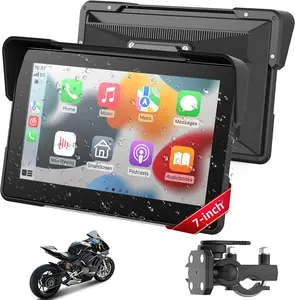 7 Inch Wireless Motorcycle CarPlay &Android Auto, Waterproof Smart GPS Navigation System, Portable Moto Car Play Screen with Dual Bluetooth, Voice Control, Navigation, Siri/G-Assist, Anti-Glare
