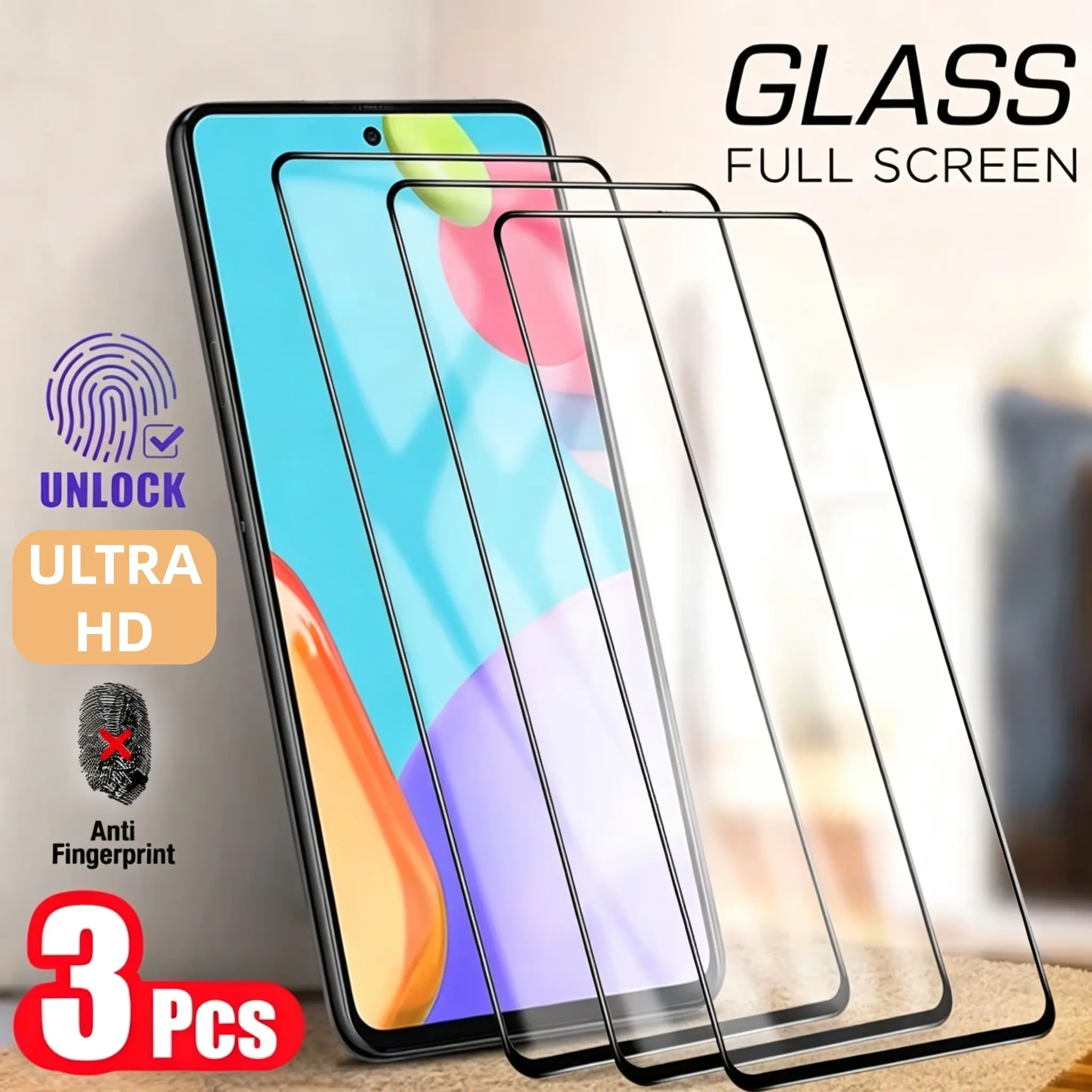 3pcs Ultra HD Screen Protector For Samsung Galaxy S26/S25/S24/S23/S22/S21/Plus/Ultra/FE/Note 20 Ultra,Curved Full Coverage,Tempered Clear Glass,9H+ Hardness,Scratch-Resistant,Anti-Fingerprint,Fingerprint Unlock Compatible,Easy to Install