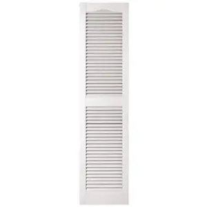 212 MAIN 15x60 in. White Vinyl Louvered Shutter Pair, Vinyl Shutters Set for Baby & Maternity Room Baby Furniture Decoration