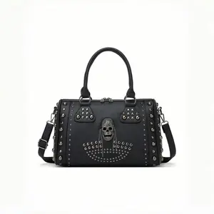 Punk Style Western Leather Crossbody Bag for Women Lightweight Shoulder Travel Tote Bag Stylish Studs Skull Embossed Design Perfect for Daily Street Style Party Night Out and Casual Wear