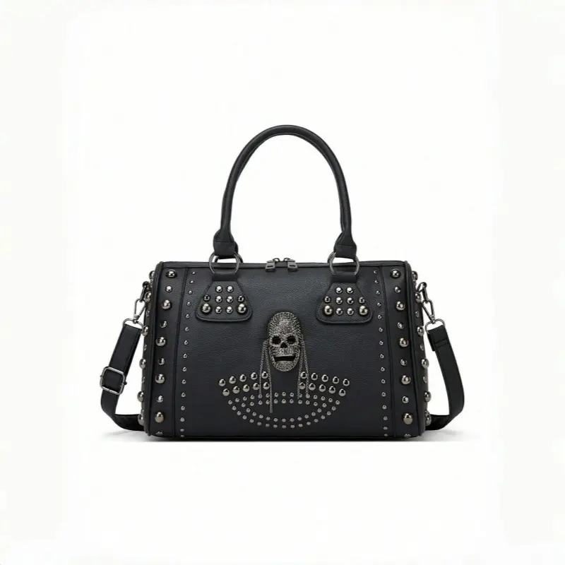 Punk Skull Crossbody Bag for Women, Lightweight Studded PU Leather Shoulder Purse - Edgy Women's Tote Bags for Street Style & Party