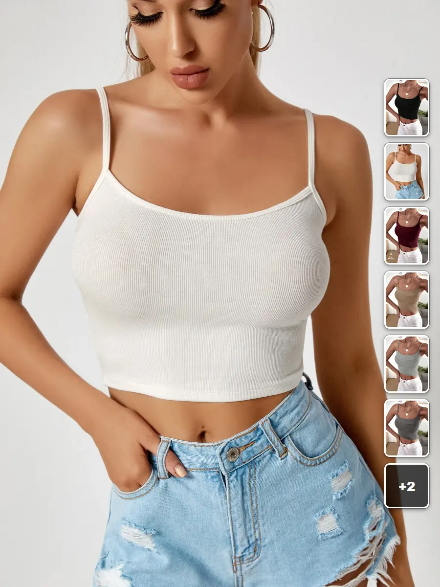 Crop Cami Top Solid Stretchy Summer Essential Everyday Outfit