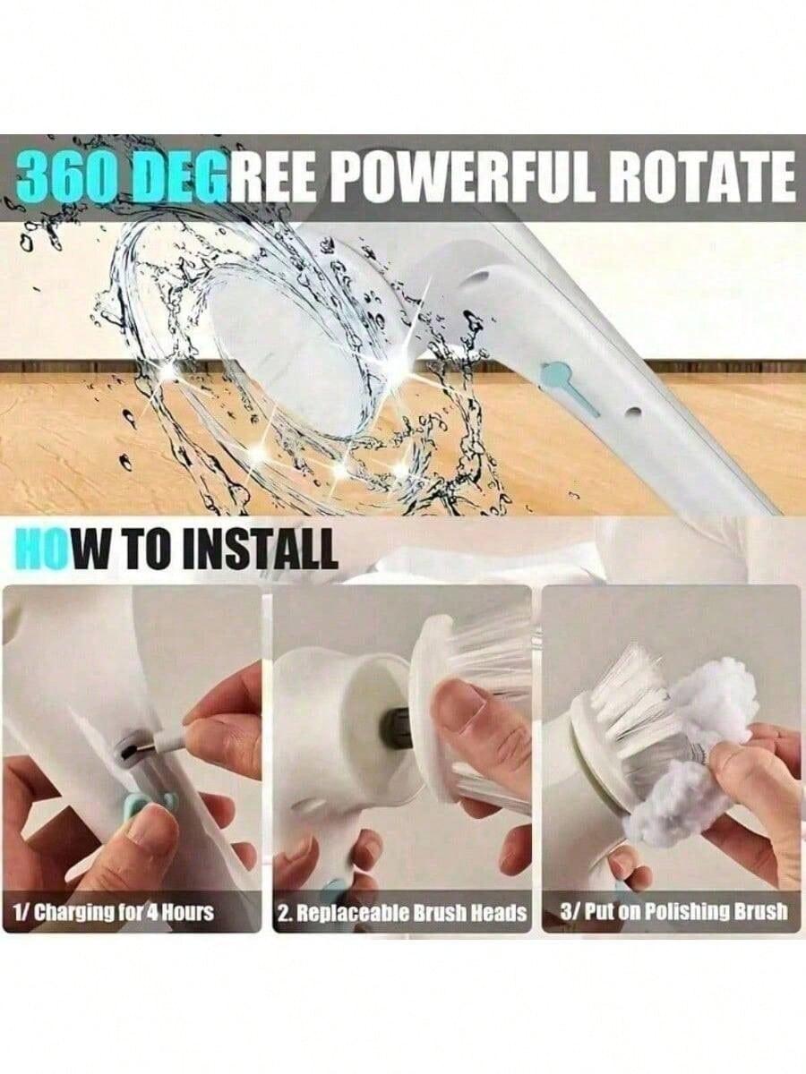 Cordless Handheld Electric Cleaning Brush - 1pc High-Speed Spin Scrubber, USB Charging, Multiple Heads (Gentle White Head, Black Steel Wool, Green Sponge), Washable, Waterproof, Stain Removal for Kitchen Pans/Pots (Home Care Supply)