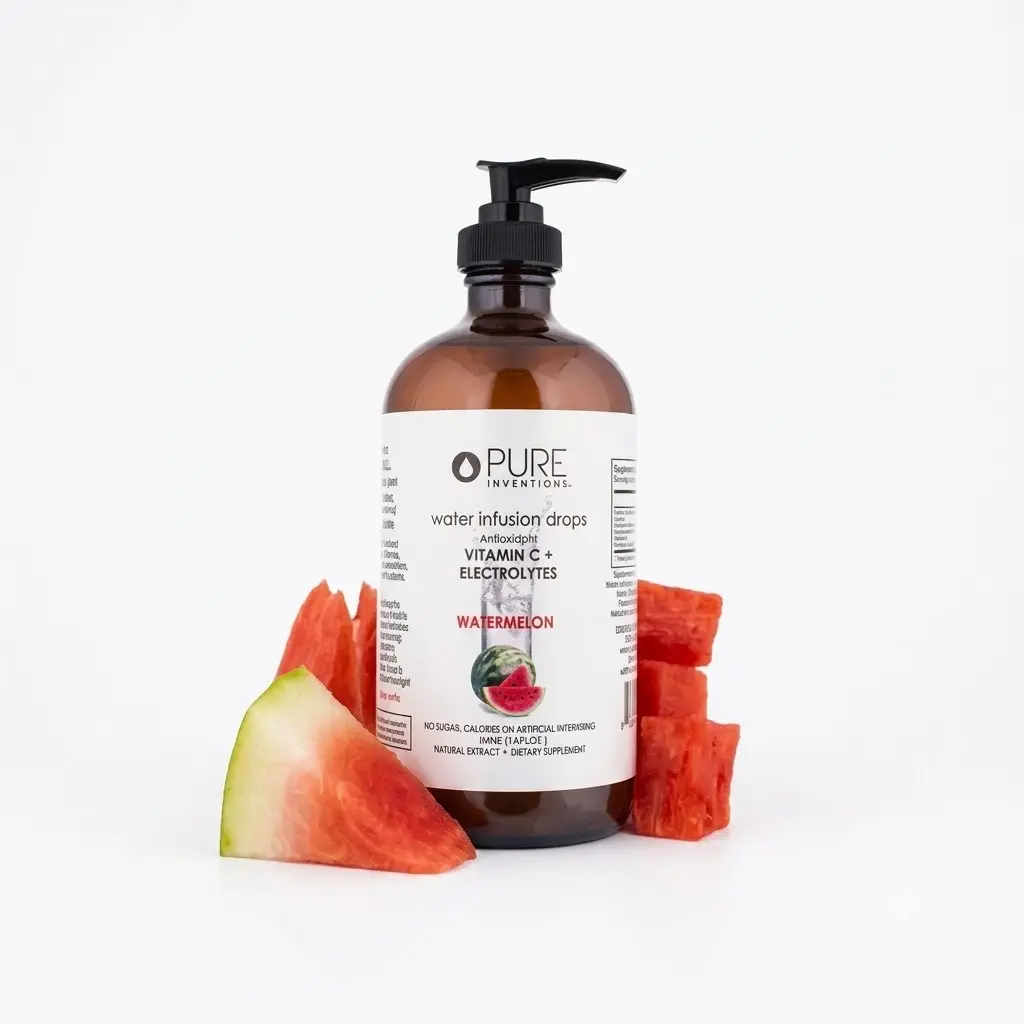 Pure Inventions Natural Watermelon Water Infusion Drops - Sugar-Free Electrolyte Drops with Immune-Supporting Antioxidant Vitamin C, Refreshing, Delicious, 0 Calories, No Artificial Sweeteners, 500 Servings