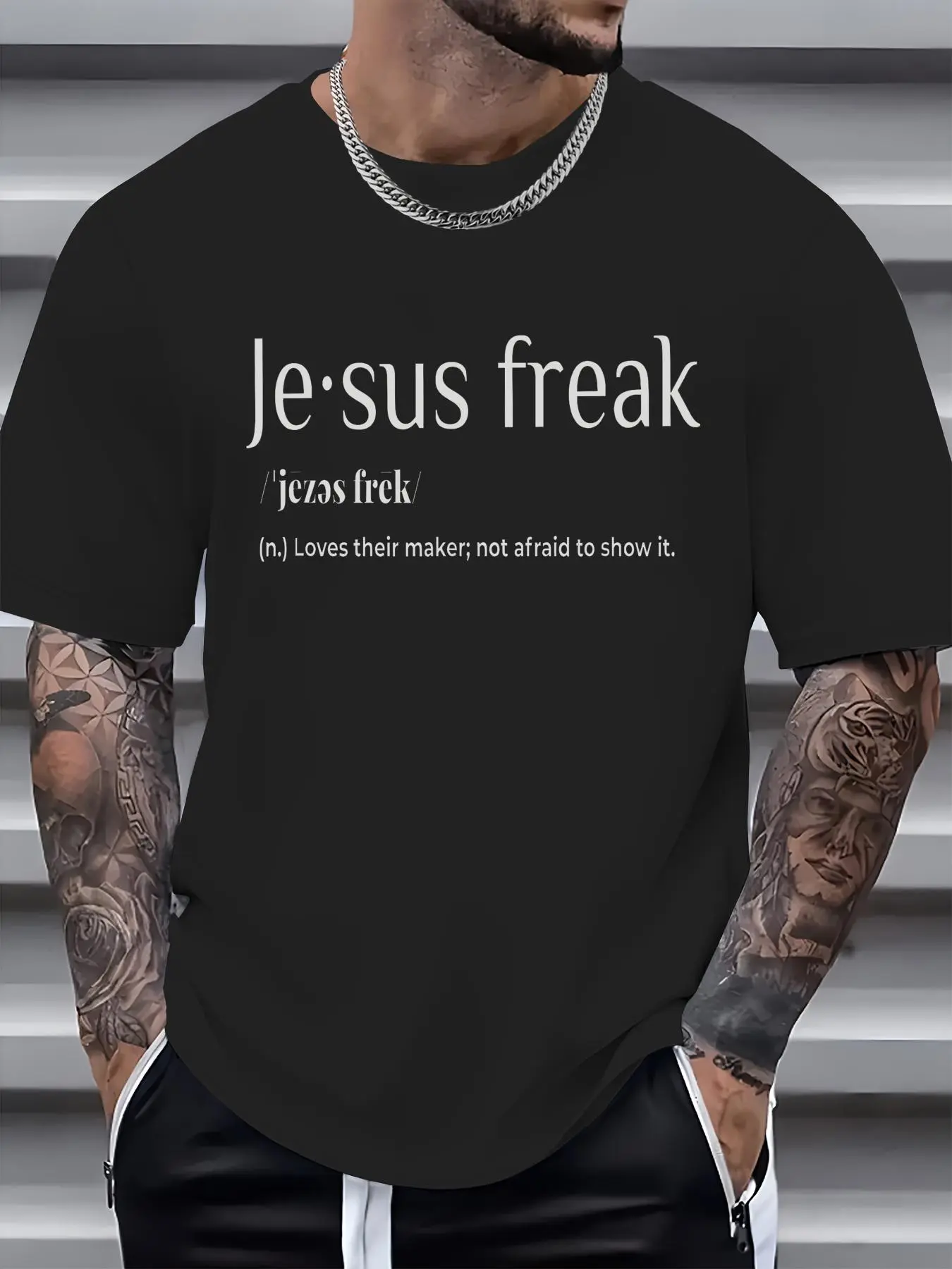 100% Cotton Jesus Freak Funny Christian Calligraphy Faith In God T-Shirt, Western Outfits Shirts Men's Graphic Tees Top