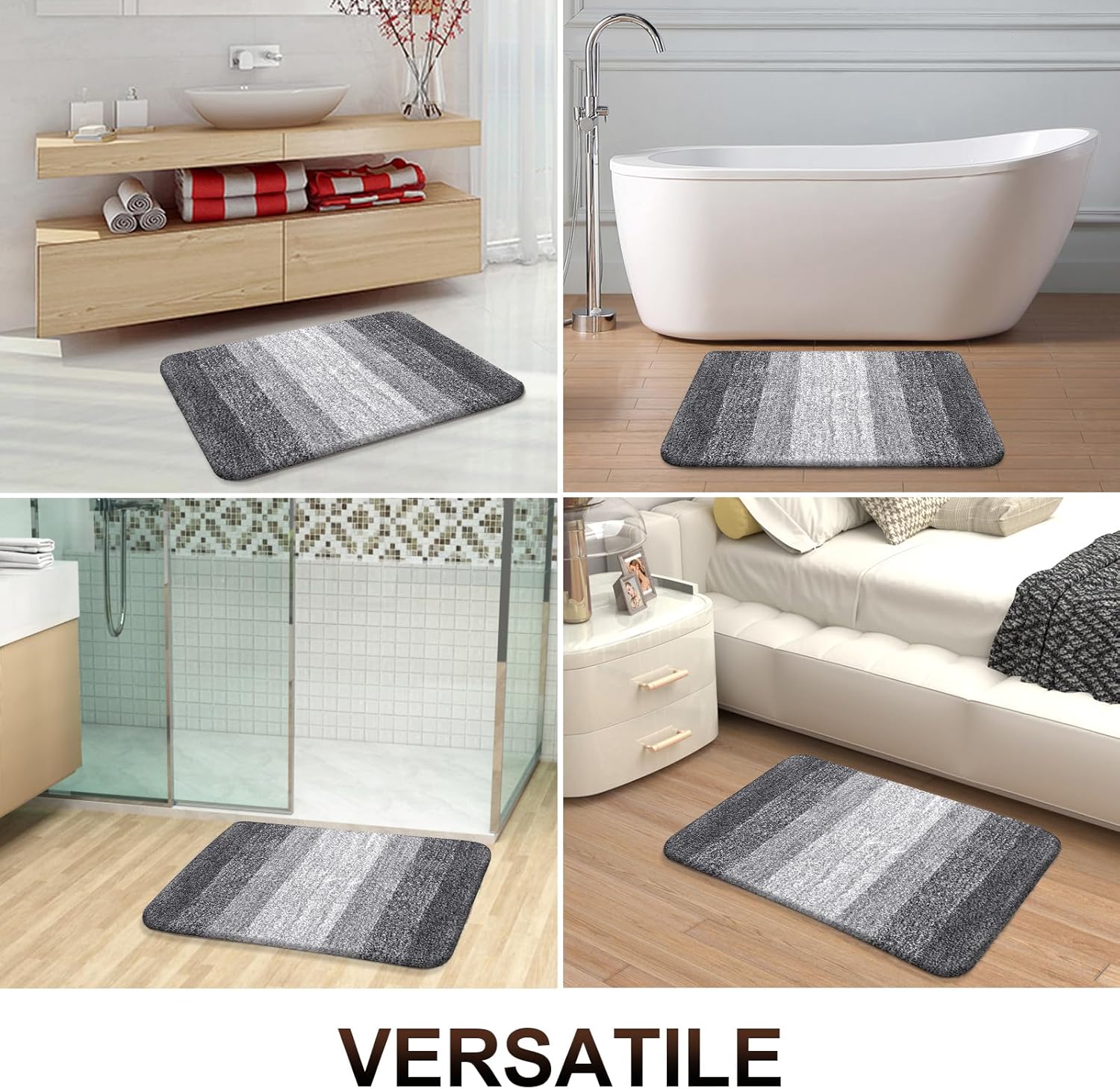 3PCS Soft Gradient Cashmere-like Bathroom Mat Set, Ultra-fine Fiber Super Water Absorbent Shower Rug, Non-slip U-Shaped Toilet Mat, Quick Dry Machine Washable