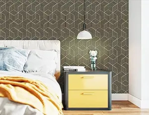 Black and Gold Wallpaper Modern Geometric Hexagon Peel and Stick Wallpaper Removable Contact Paper Self-Adhesive Wallpaper