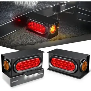 DIBMS 2PCS Steel Trailer Light Boxes Housing Kit w/ 6Inch Oval Red Tail Lights 2 Inch Round Amber Side Marker 3LED License Plate Lighting w/Grommet Plugs cars accessories car stuff